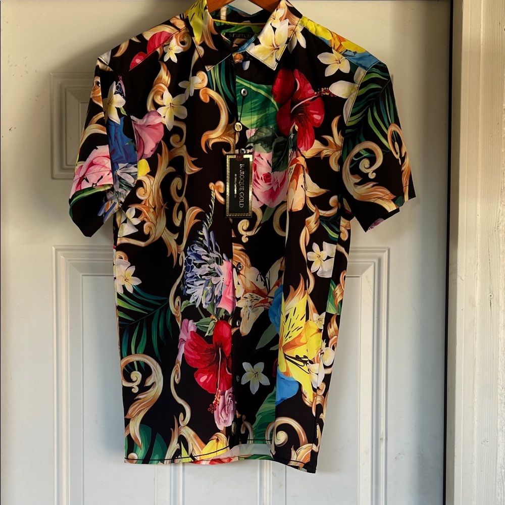 Baroque Floral Short-Sleeve Shirt - Black Multi